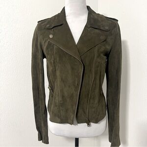 Massimo Dutti Women’s Size Small Olive 100% Sheep Leather Super Soft Suede EUC